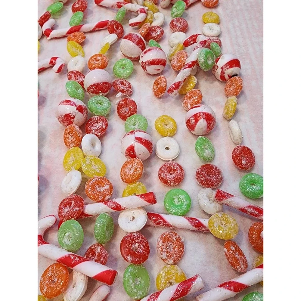 36'+ VTG Blow Mold Candy Garland Peppermint Candy Cane Sugared Christmas Holiday